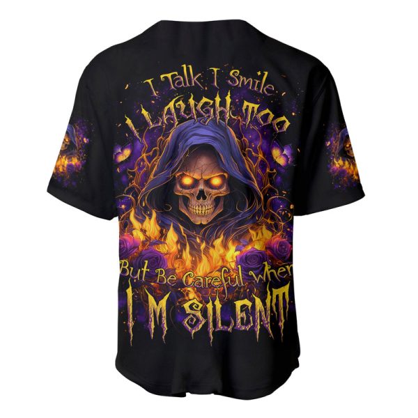 Flame Skull Baseball Jersey I Talk I Smite But Be Careful When I Silent Jezsport.com