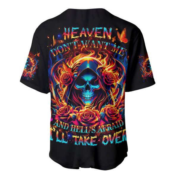 Flame Skull Baseball Jersey Heaven Don't Want Me And Hell's Afraid I'll Take Over For Men and Women Jezsport.com