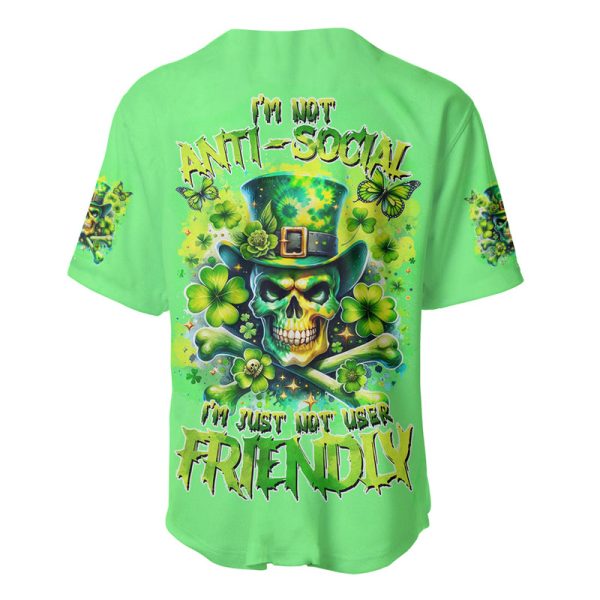 Irish Skull Baseball Jersey I'm Not Anti Social I'm Just Not User Friendly For Men and Women Jezsport.com