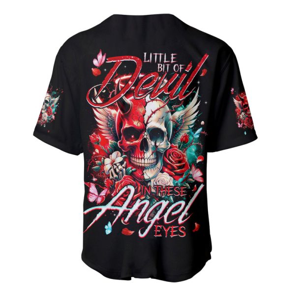 Devil Skull Baseball Jersey Little Bit Of Devil In These Angel Eyes For Men and Women Jezsport.com