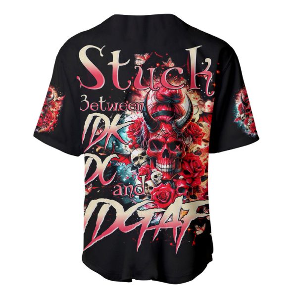 Devil Skull Baseball Jersey Stuck Between IDK IDC and IDGAF For Men and Women Jezsport.com