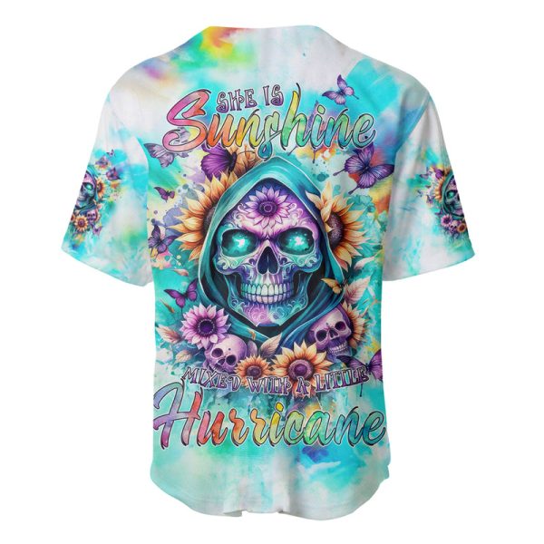 Flower Skull Baseball Jersey She Is Sunshine Mixed With A Little Hurricane For Men and Women Jezsport.com