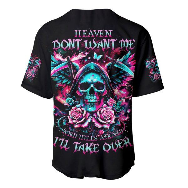 Rose Skull Baseball Jersey Heaven Don't Want Me And Hell's Afraid I'll Take Over For Men and Women Jezsport.com