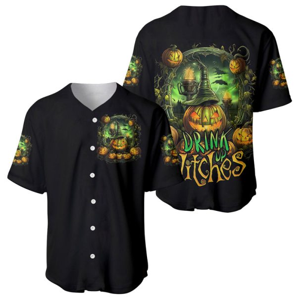 Pumpkin Skull Baseball Jersey Drink Up Witches For Men and Women Jezsport.com