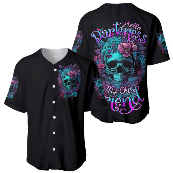 Flower Skull Baseball Jersey Hello Darkness My Old Friend For Men and Women Jezsport.com