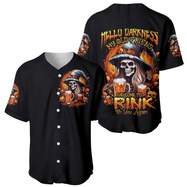 Witch Skull Baseball Jersey Hello Darkness My Old Friend I Come To Drink With You For Men and Women Jezsport.com