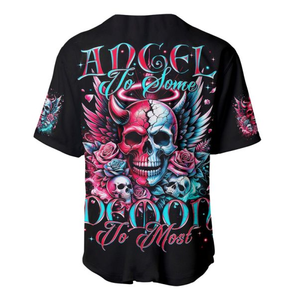 Couple Skull Baseball Jersey She Was And Angel Craving Chaos Demon Seeking Peace Jezsport.com