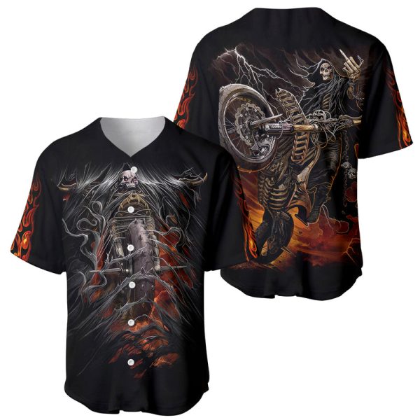 Flaming Skull Baseball Jersey Death Angel Riding Motocycle For Men and Women Jezsport.com