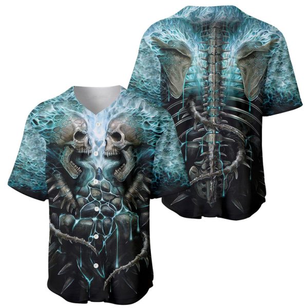 Flame Twin Skull Baseball Jersey Skeleton Inside For Men and Women Jezsport.com