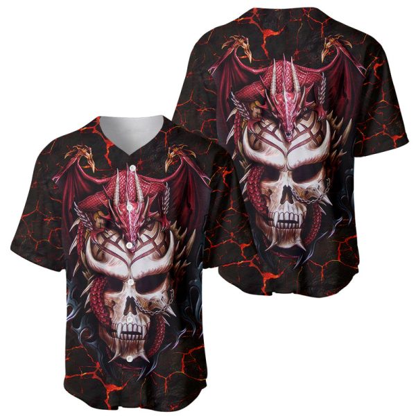 Infernal Draconic Skull Baseball Jersey Embracing the Fiery Soul For Men and Women Jezsport.com