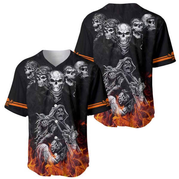 Skull Baseball Jersey Five Skull With Motocycle For Men and Women Jezsport.com