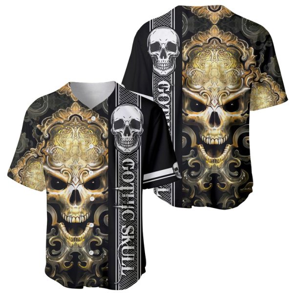 Golden Gothic Skull Baseball Jersey Embracing Ancient Elegance For Men and Women Jezsport.com