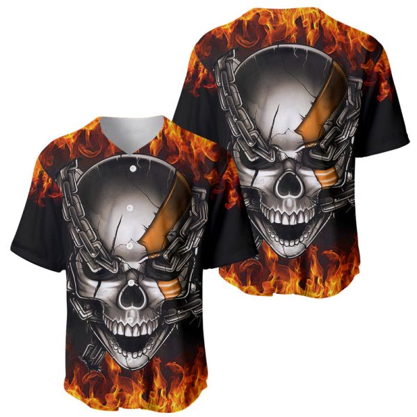 Metal Skull Baseball Jersey Infernal Chains in Fiery Abyss For Men and Women Jezsport.com