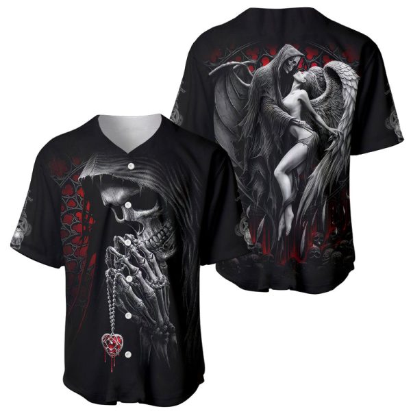 Skull Baseball Jersey Death Angel In Love For Men and Women Jezsport.com