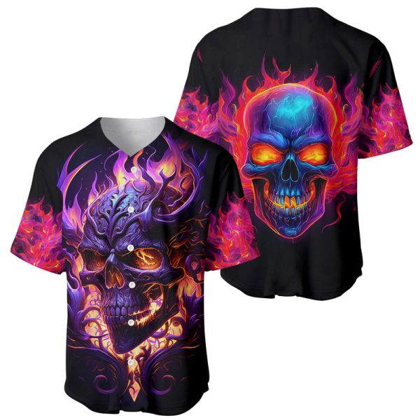 Skull Baseball Jersey Purple Skull Fire For Men and Women Jezsport.com