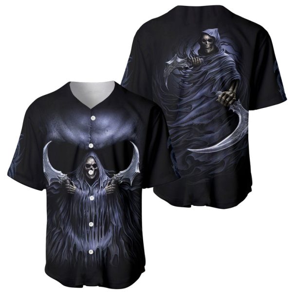 Skull Baseball Jersey Purple Death Reaper For Men and Women Jezsport.com