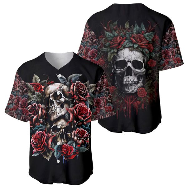 Skull Baseball Jersey Red Rose For Men and Women Jezsport.com