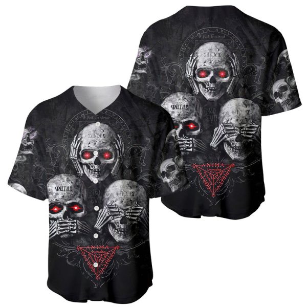 Skull Baseball Jersey No See No Hear No Speak Evil For Men and Women Jezsport.com