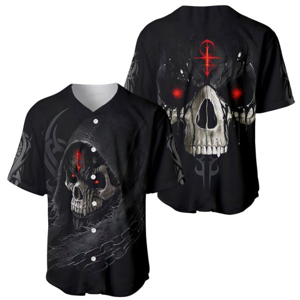 Skull Baseball Jersey Black Reaper For Men and Women Jezsport.com