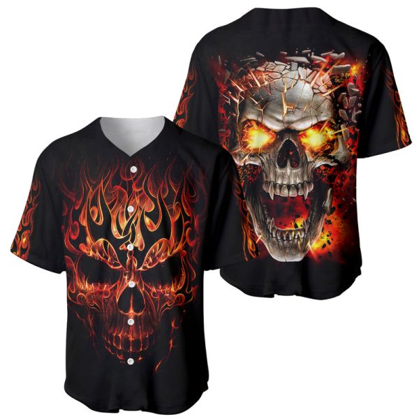 Skull Baseball Jersey Fire Skull Tattoo Scream For Men and Women Jezsport.com