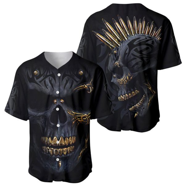 Skull Baseball Jersey Golden Skull Gangster For Men and Women Jezsport.com