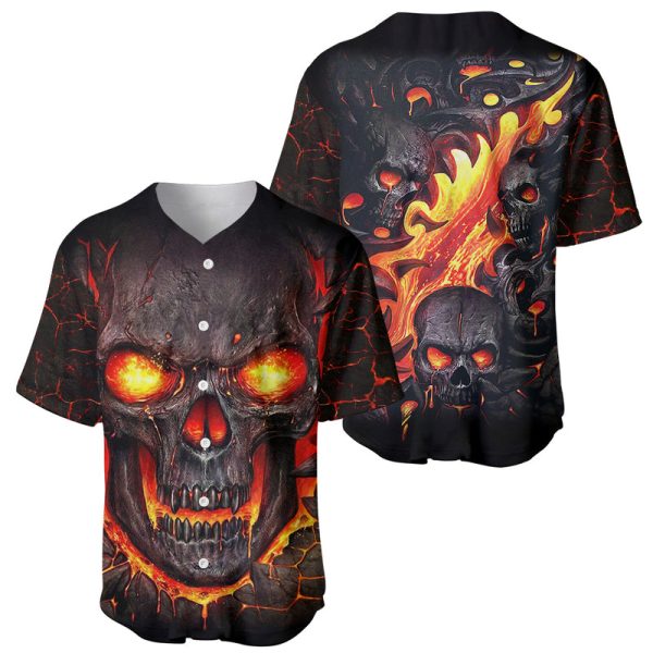 Skull Baseball Jersey Flame Skull Lava Inside For Men and Women Jezsport.com