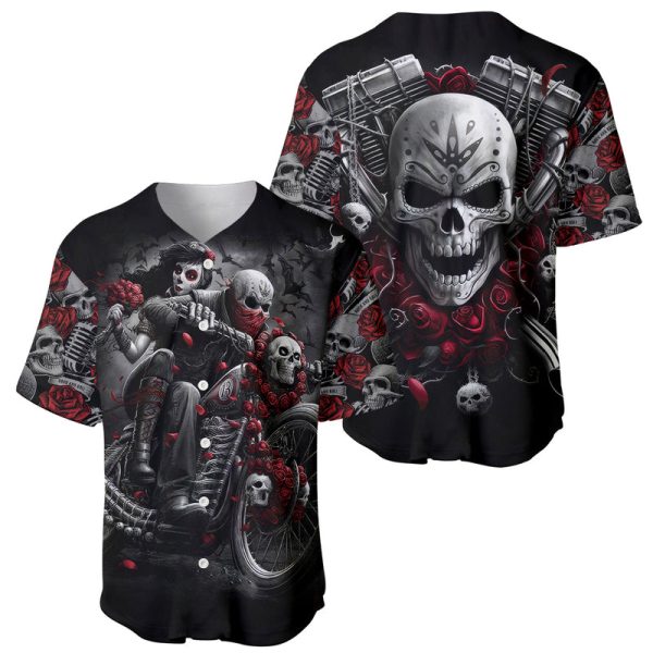 Skull Baseball Jersey Riding Motocycle Girl Rose For Men and Women Jezsport.com