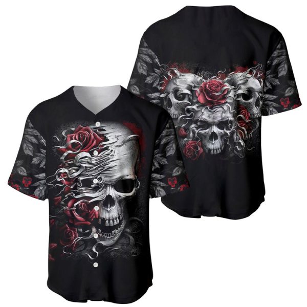 Skull Baseball Jersey Three Skull No See Evil Rose For Men and Women Jezsport.com