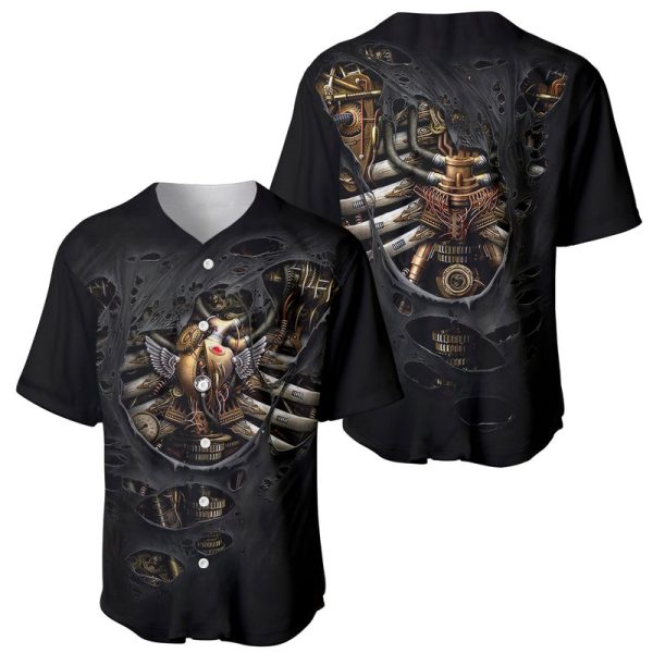 Skull Baseball Jersey Skeleton Steampunk Heart Inside For Men and Women Jezsport.com