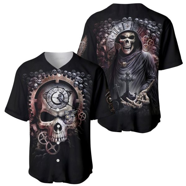 Skull Baseball Jersey Skull Grim Time Reaper For Men and Women Jezsport.com