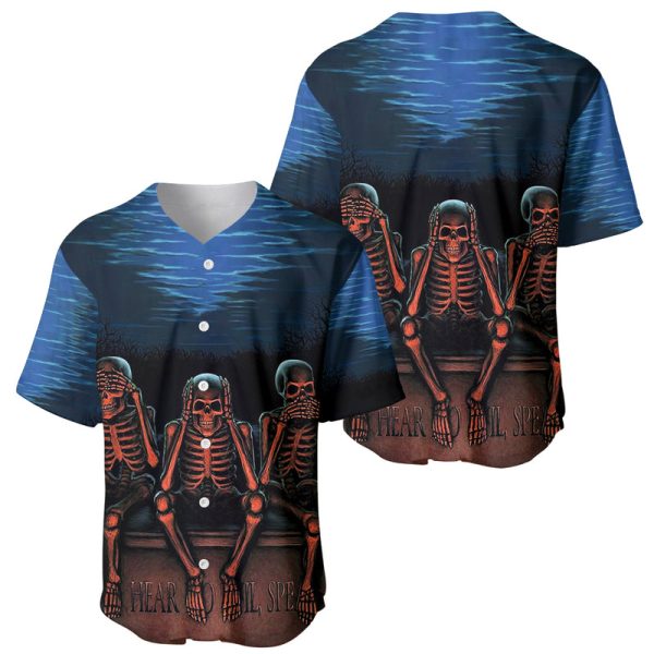 Skull Baseball Jersey Three Skeleton No See No Speak No Hear For Men and Women Jezsport.com