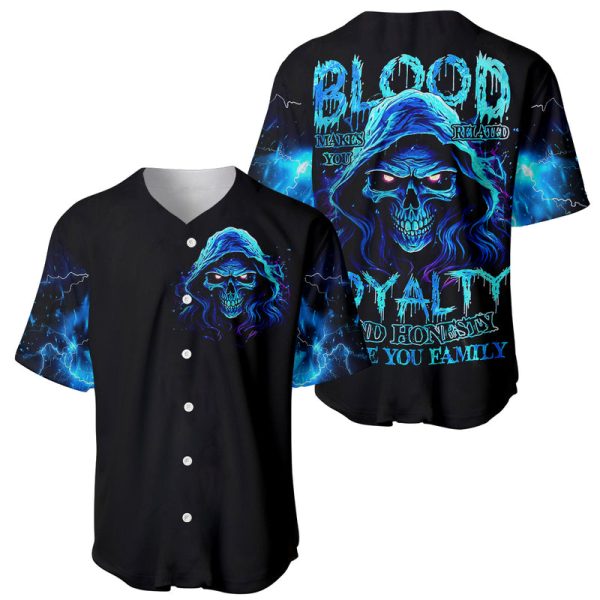 Blue Flame Skull Baseball Jersey Blood Make You Related For Men and Women Jezsport.com