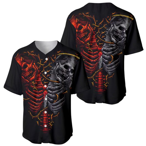 Skull Baseball Jersey Devil And Angel Twin Skull For Men and Women Jezsport.com