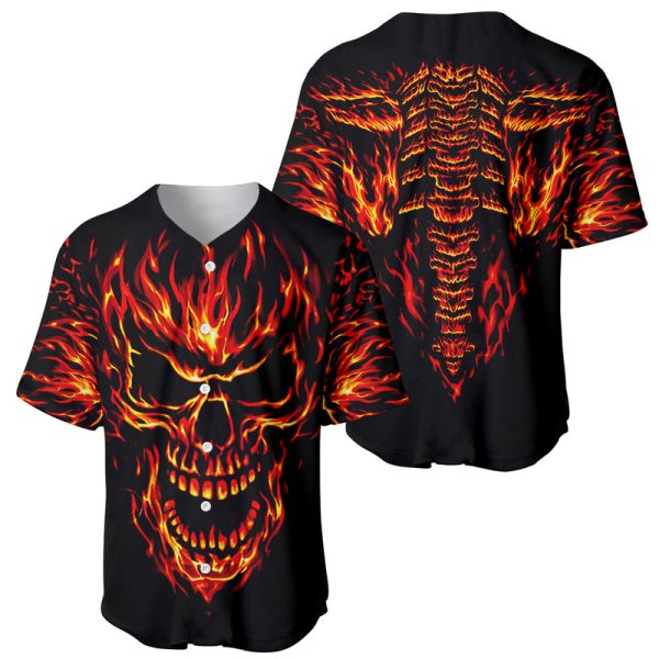 Flame Skull Baseball Jersey SKull Face Inside Me For Men and Women Jezsport.com