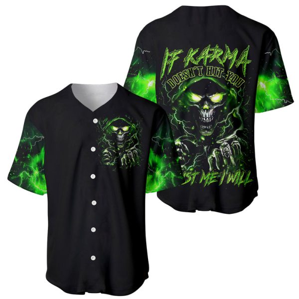 Thunder Skull Baseball Jersey If Karma Don't Hit You Trust Me I Will For Men and Women Jezsport.com