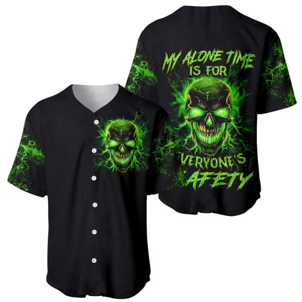 Flame Skull Baseball Jersey My Alone TIme Is For Everyone Safe For Men and Women Jezsport.com