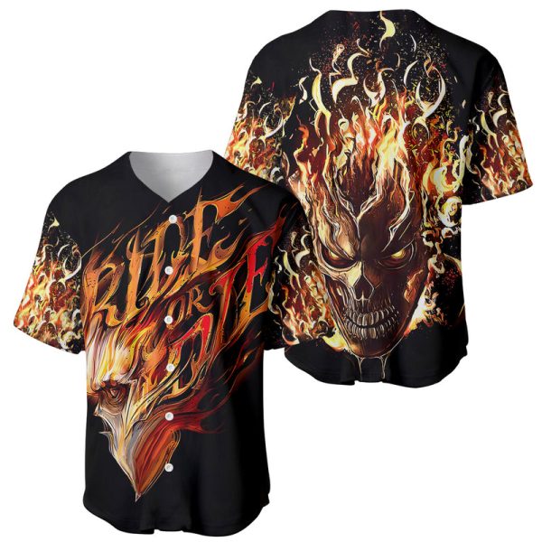 Fire Skull Baseball Jersey Flame SKull Ride Or Die For Men and Women Jezsport.com