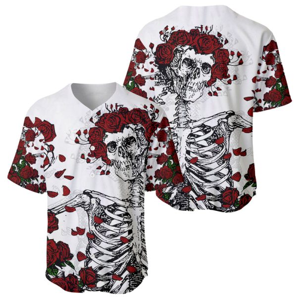 Rose Skull Baseball Jersey Rose Skull Day Of The Dead For Men and Women Jezsport.com