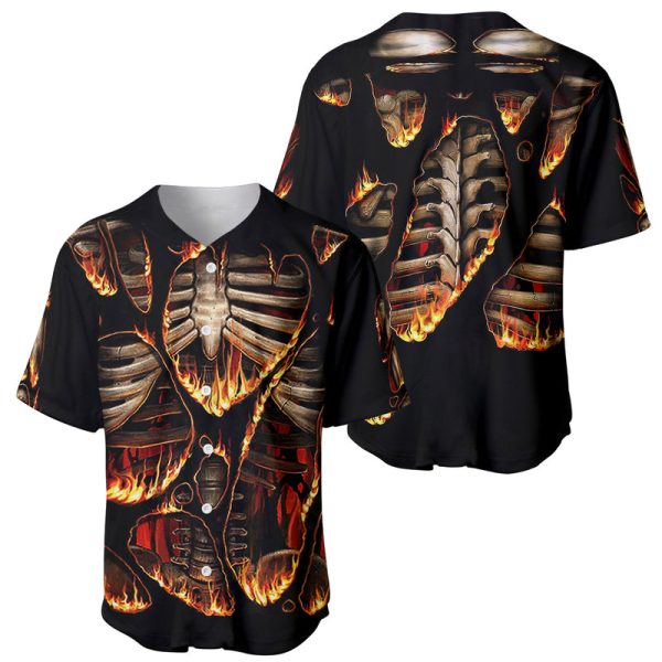 Flame Skull Baseball Jersey Flame Skeleton Inside My Body For Men and Women Jezsport.com