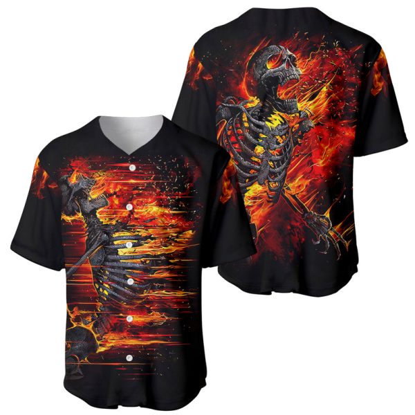 Fire Skull Baseball Jersey Dead Fire Skeleton Scream For Men and Women Jezsport.com