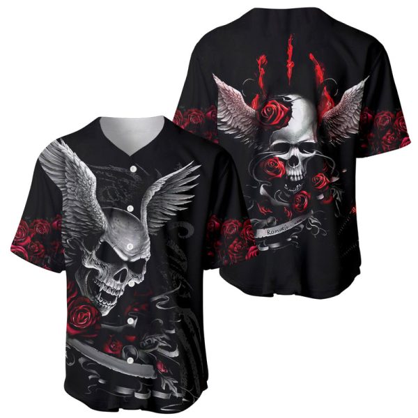 Wings Rose Skull Baseball Jersey Romantic Rose Skull Wings For Men and Women Jezsport.com