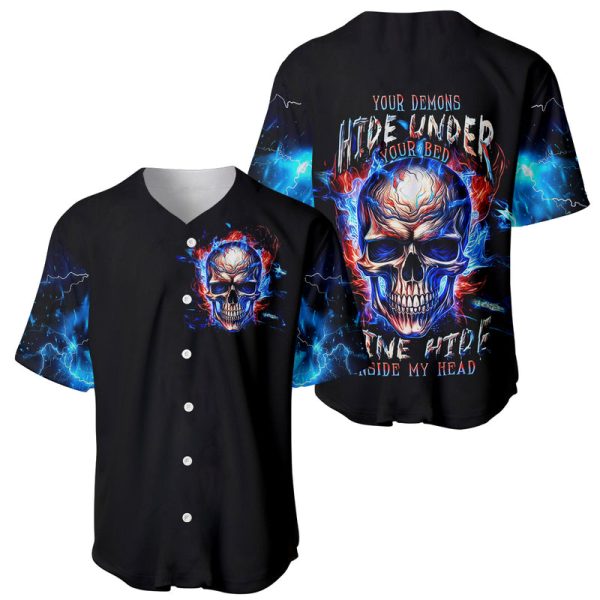 Fire Skull Baseball Jersey Your Demon Hide Under Your Bed For Men and Women Jezsport.com