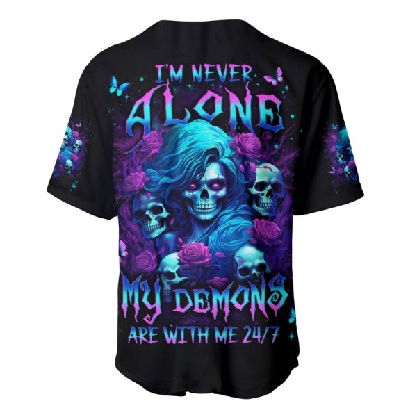 Rose Skull Baseball Jersey I'm Never Alone My Demon Are With Me 24/7 Jezsport.com