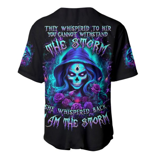 Skull Lady Baseball Jersey Rose Skull She Whispered Back Iam The Storm Jezsport.com