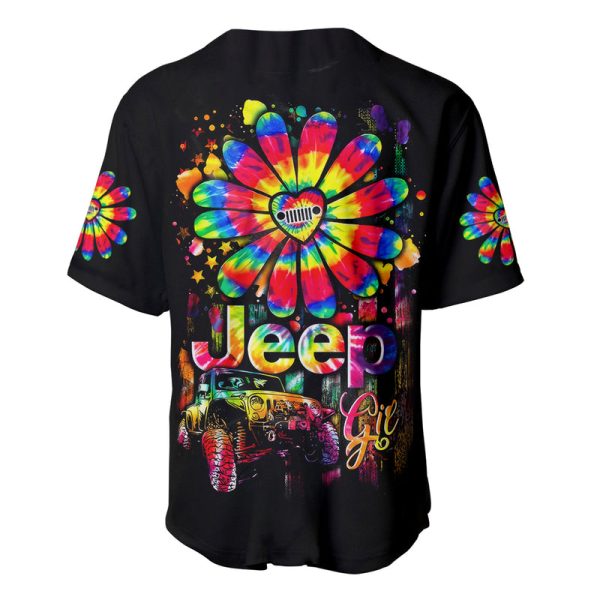 Hippie Jeep Baseball Jersey Daisy Jeep Girl Jezsport.com