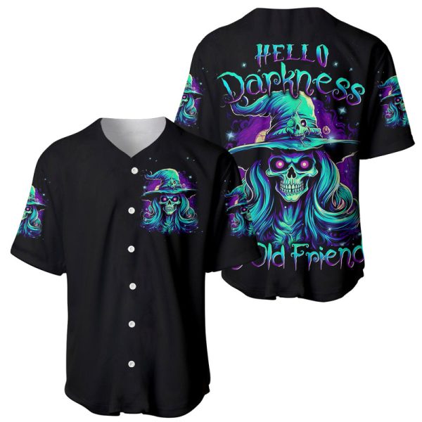 Witch Skull Baseball Jersey Skull Witch Hello Darkness My Old Friend For Men and Women Jezsport.com