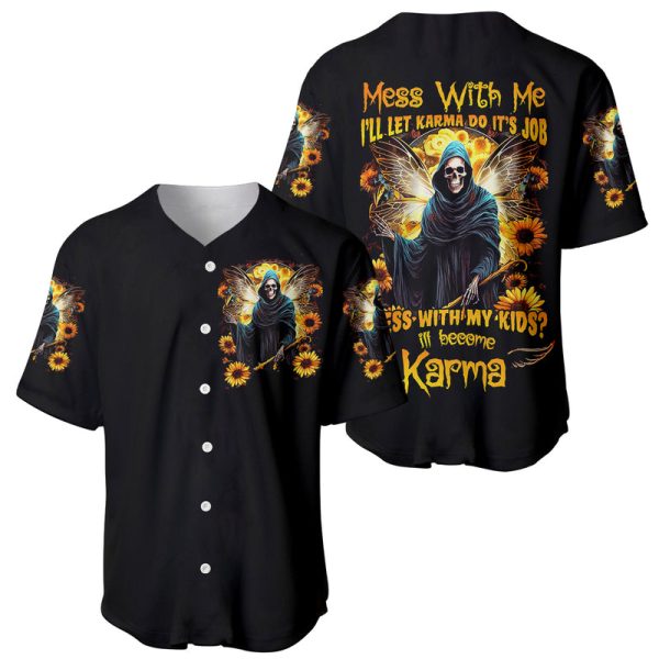 Fairy Death Skull Baseball Jersey Mess With Me I'll Let Karma Do It's Job For Men and Women Jezsport.com