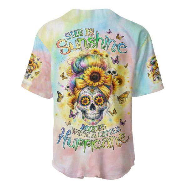 Sunflower Skull Baseball Jersey She Is Sunshine Mixed With A Little Hurricane Jezsport.com