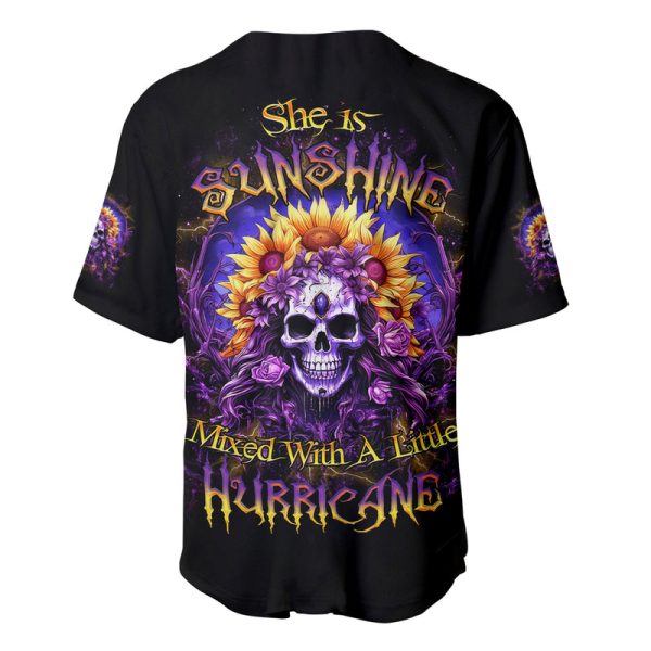 Sunflower Skull Baseball Jersey She Is Sunshine Mixed With A Little Hurricane Jezsport.com