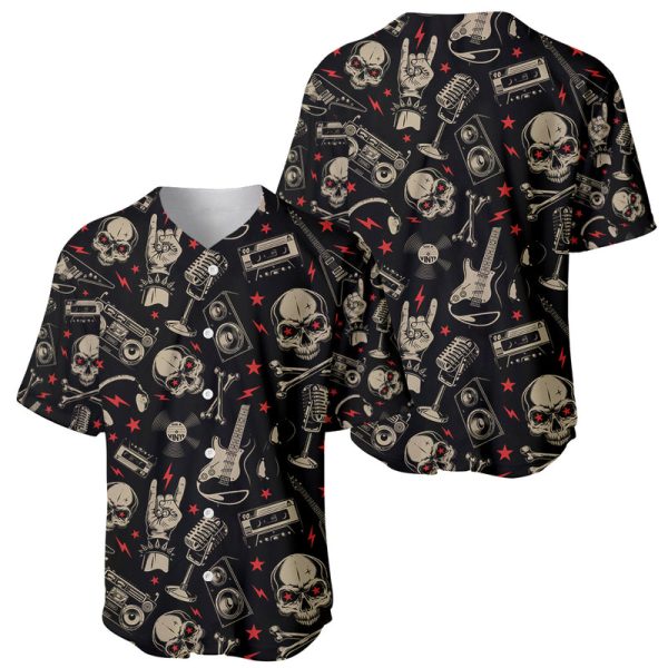 Rock And Roll Skull Pattern Design Baseball Jersey For Men and Women Jezsport.com